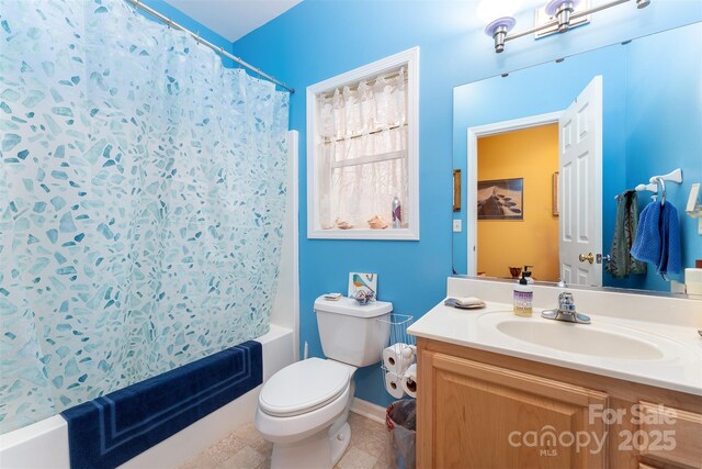 27 Hunting Lodge Dr, Black Mountain, NC 28711 - full bathroom featuring vanity, baseboards, shower / bath combination with curtain, and toilet