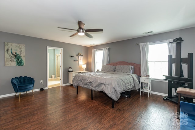 4924 Riverdale Dr, Charlotte, NC 28273 - bedroom with ceiling fan, baseboards, wood finished floors, and visible vents