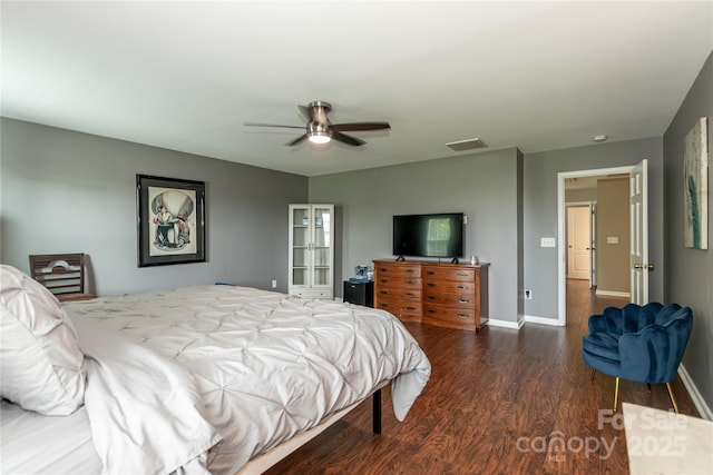 4924 Riverdale Dr, Charlotte, NC 28273 - bedroom featuring wood finished floors, visible vents, a ceiling fan, and baseboards