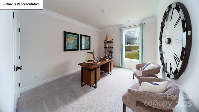 152 Ventor Way, Mooresville, NC 28115 - office featuring carpet flooring, visible vents, baseboards, and ornamental molding