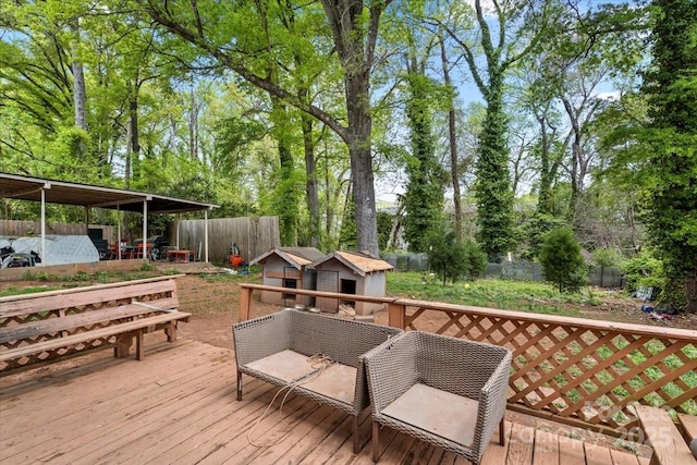 3612 Winterfield Pl, Charlotte, NC 28205 - deck featuring fence and an outbuilding