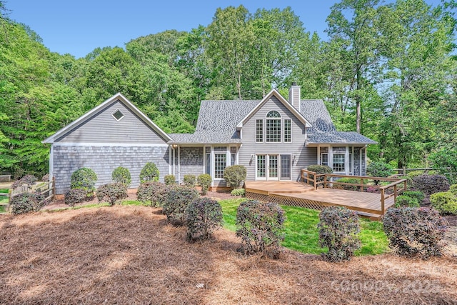 119 Taylor Ct, Mooresville, NC 28117 - rear view of house featuring a chimney, roof with shingles, and a wooden deck
