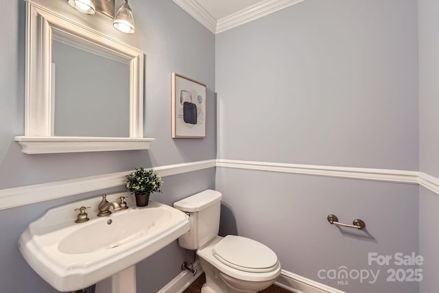 119 Taylor Ct, Mooresville, NC 28117 - bathroom featuring baseboards, ornamental molding, a sink, and toilet