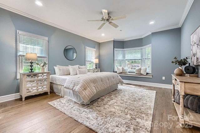119 Taylor Ct, Mooresville, NC 28117 - bedroom featuring crown molding, wood finished floors, baseboards, recessed lighting, and a ceiling fan