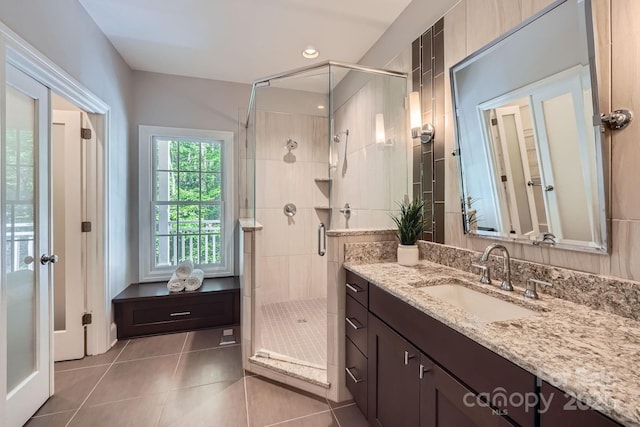 119 Taylor Ct, Mooresville, NC 28117 - full bathroom featuring recessed lighting, tile patterned floors, a shower stall, and vanity