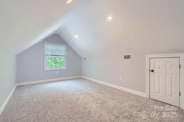 119 Taylor Ct, Mooresville, NC 28117 - bonus room featuring visible vents, lofted ceiling, baseboards, recessed lighting, and carpet flooring