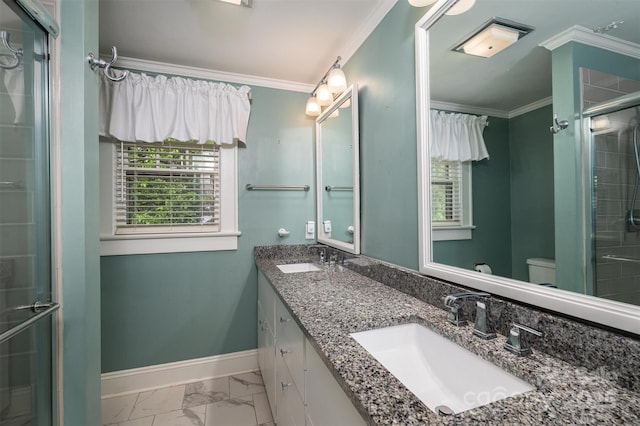 418 3rd St NE, Hickory, NC 28601 - full bath with marble finish floor, baseboards, ornamental molding, and a sink