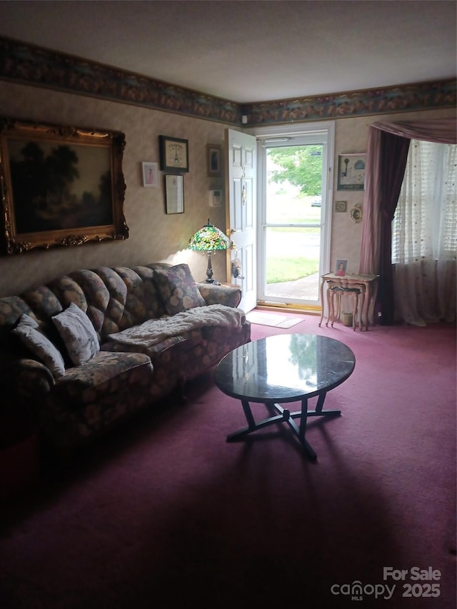 160 17th Street Pl NW Unit 3E, Hickory, NC 28601 - living room with carpet and wallpapered walls