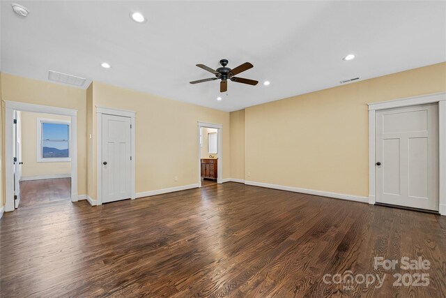 179 Serenity Ridge Trl, Asheville, NC 28804 - unfurnished room with a ceiling fan, recessed lighting, baseboards, dark wood-type flooring, and a smoke detector