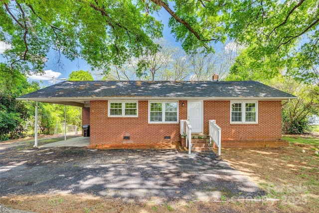 764 Emorywood Ln, Rock Hill, SC 29730 - ranch-style home featuring entry steps, crawl space, a chimney, brick siding, and an attached carport