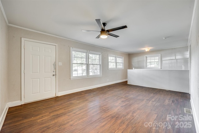 764 Emorywood Ln, Rock Hill, SC 29730 - entrance foyer with visible vents, a ceiling fan, ornamental molding, and dark wood finished floors