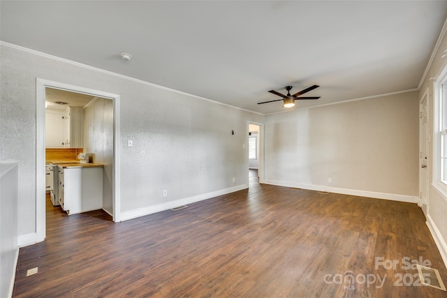 764 Emorywood Ln, Rock Hill, SC 29730 - unfurnished room featuring crown molding, baseboards, a ceiling fan, and dark wood-style floors
