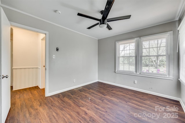 764 Emorywood Ln, Rock Hill, SC 29730 - unfurnished room featuring dark wood-style flooring, ceiling fan, crown molding, and baseboards