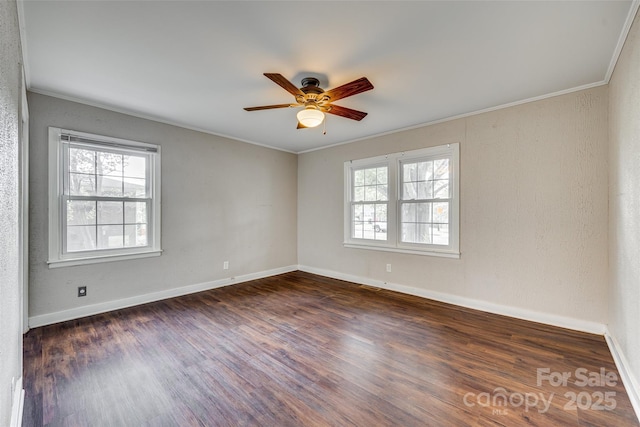 764 Emorywood Ln, Rock Hill, SC 29730 - spare room with crown molding, a wealth of natural light, a ceiling fan, and dark wood-style flooring