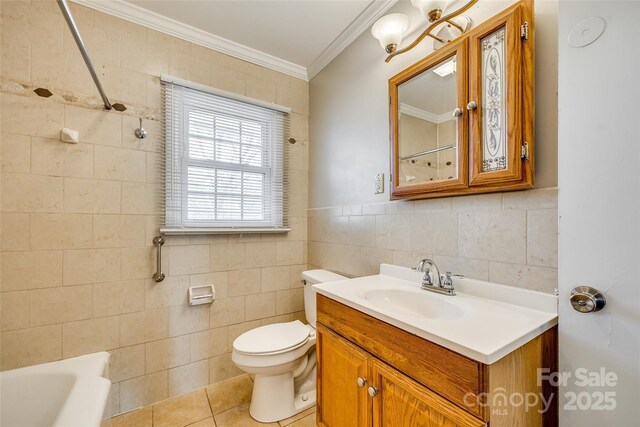 764 Emorywood Ln, Rock Hill, SC 29730 - full bathroom featuring a bathtub, walk in shower, crown molding, toilet, and tile walls
