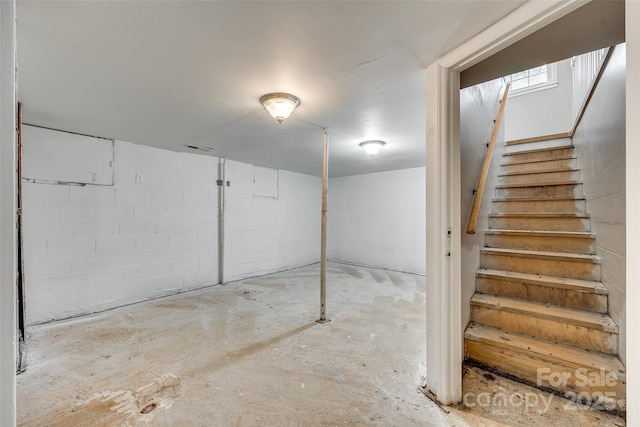 764 Emorywood Ln, Rock Hill, SC 29730 - unfinished basement featuring stairs, visible vents, and concrete block wall