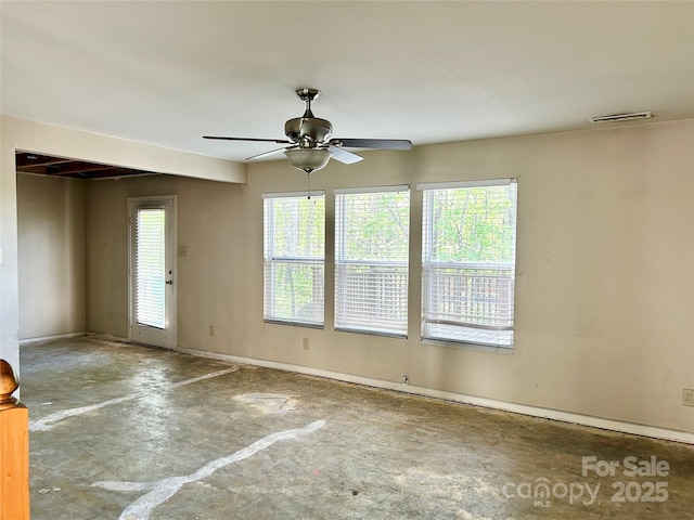 2752 Bramble Ridge Ct, Charlotte, NC 28215 - unfurnished room with visible vents, concrete flooring, and a ceiling fan