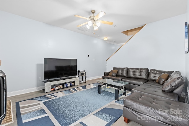 1386 21st Ave NE, Hickory, NC 28601 - living area with ceiling fan, wood finished floors, and baseboards