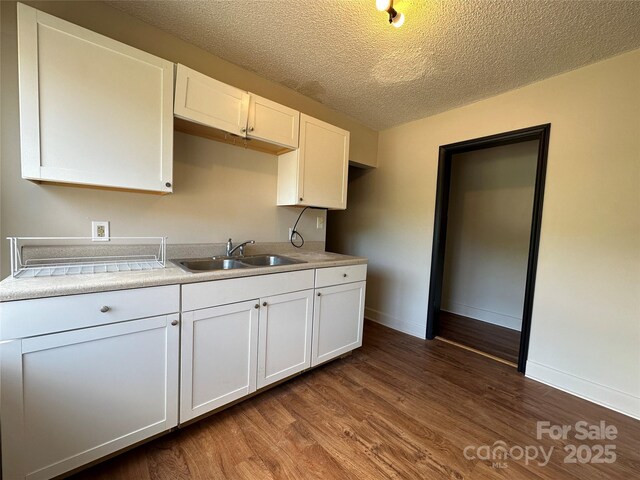 31 Hildebrand St Unit 1 & 154, Asheville, NC 28801 - kitchen featuring light countertops, a sink, a textured ceiling, white cabinets, and dark wood-type flooring