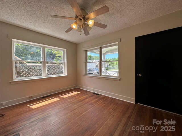 31 Hildebrand St Unit 1 & 154, Asheville, NC 28801 - empty room with baseboards, a textured ceiling, dark wood finished floors, visible vents, and ceiling fan