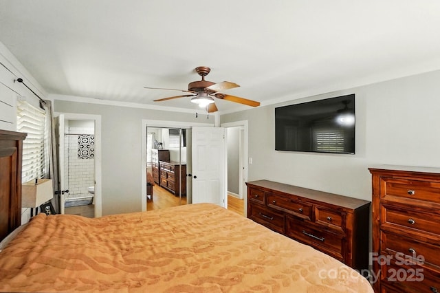 110 Tanglewood Dr, Kannapolis, NC 28081 - bedroom featuring wood finished floors, ceiling fan, and connected bathroom