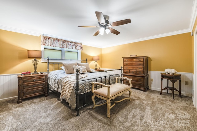 142 Country Club Dr, Waynesville, NC 28786 - carpeted bedroom with wainscoting, ceiling fan, and ornamental molding
