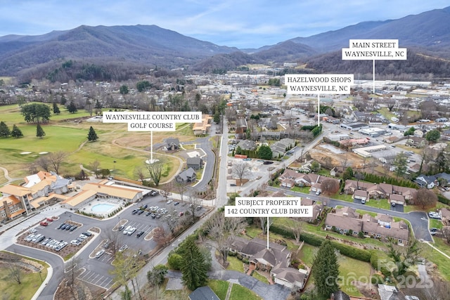 142 Country Club Dr, Waynesville, NC 28786 - drone / aerial view featuring view of golf course, a mountain view, and a residential view