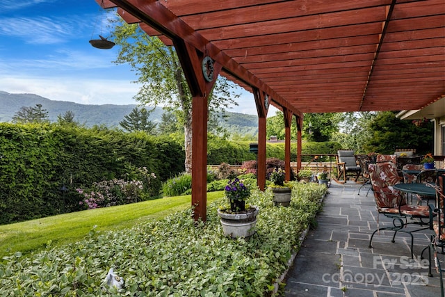 142 Country Club Dr, Waynesville, NC 28786 - view of patio featuring a mountain view and a pergola