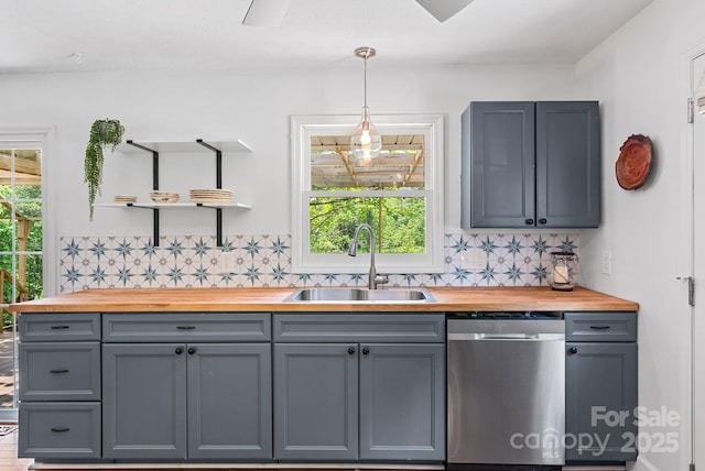 9 Mikayla Ln, Candler, NC 28715 - kitchen with wooden counters, dishwasher, and a sink