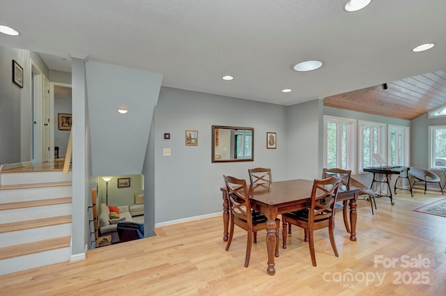 80 Vance Gap Rd, Asheville, NC 28805 - dining room with baseboards, stairs, recessed lighting, and light wood finished floors