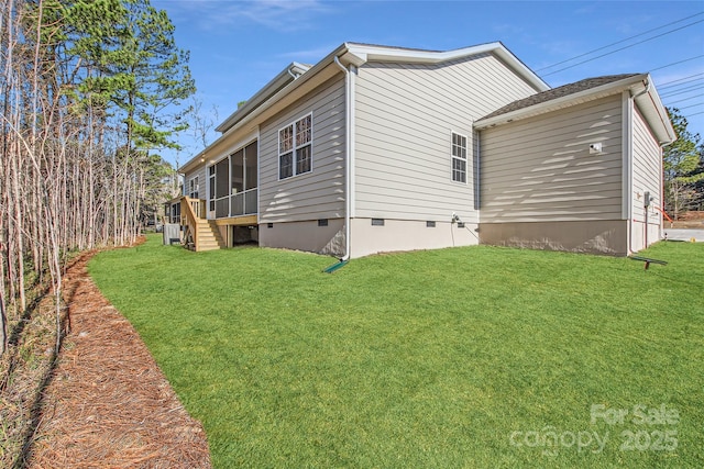 7005 New Town Rd, Waxhaw, NC 28173 - back of house featuring a sunroom, crawl space, a yard, and stairway