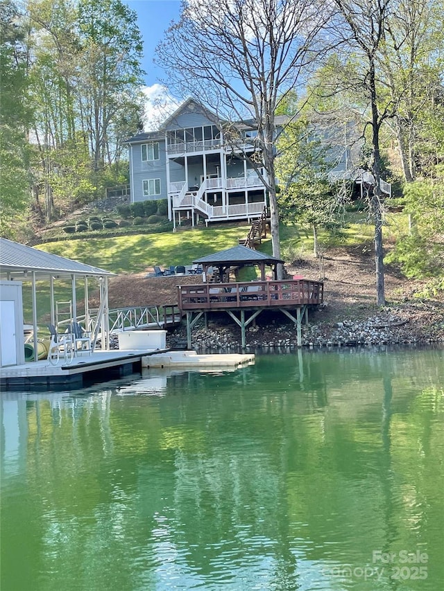 56 Lake Mist Ct Unit 30 & 30A, Nebo, NC 28761 - view of dock with a water view, a yard, and stairs