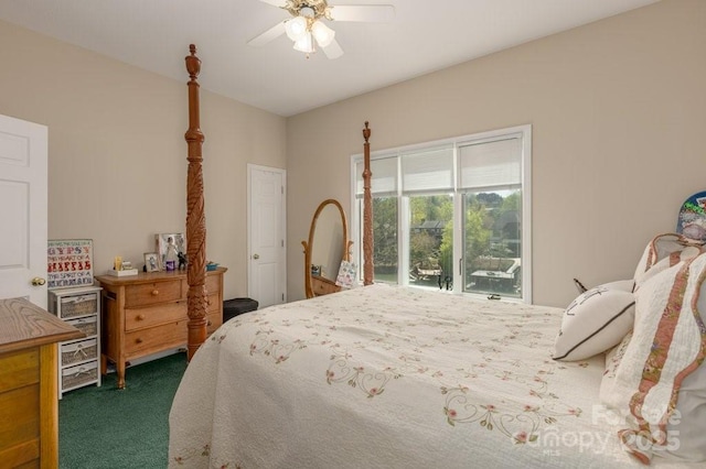 56 Lake Mist Ct Unit 30 & 30A, Nebo, NC 28761 - bedroom with dark colored carpet, access to outside, and ceiling fan