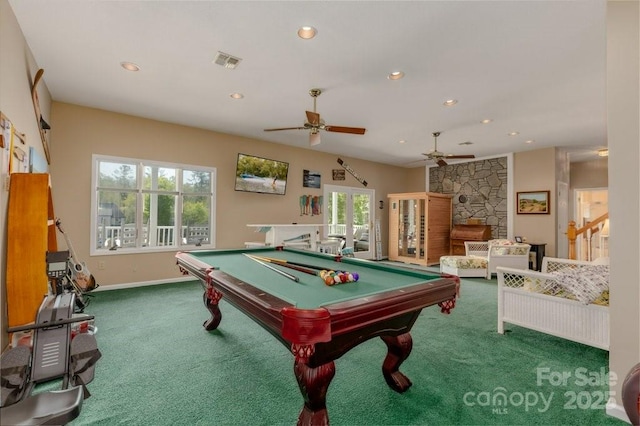 56 Lake Mist Ct Unit 30 & 30A, Nebo, NC 28761 - playroom with visible vents, ceiling fan, carpet, and a healthy amount of sunlight