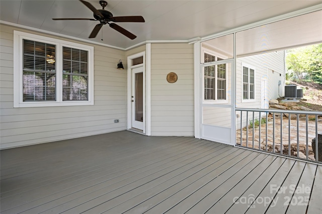 deck with central AC and ceiling fan