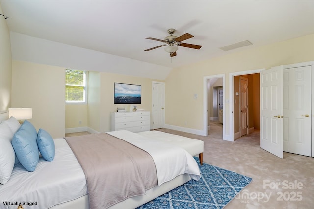 7900 Gilead Rd, Huntersville, NC 28078 - bedroom with light carpet, baseboards, and ceiling fan