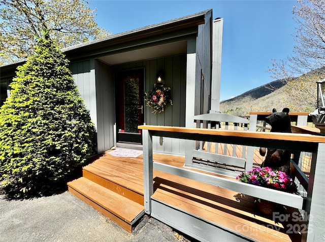 doorway to property featuring a mountain view