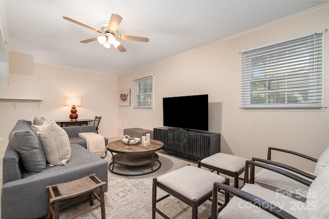 5329 Glenbrier Dr, Charlotte, NC 28212 - living room with ceiling fan and crown molding