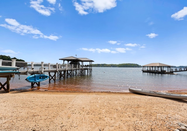 view of dock with a water view