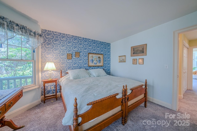 161 Hamburg Mountain Rd, Weaverville, NC 28787 - bedroom with wallpapered walls, baseboards, and carpet flooring