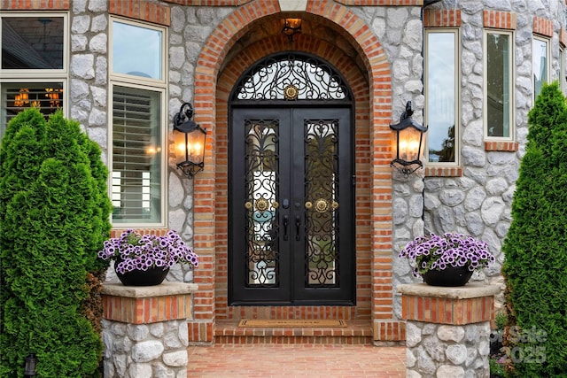 325 Ivy Arbor Cir, Rock Hill, SC 29732 - doorway to property featuring stone siding, french doors, and brick siding