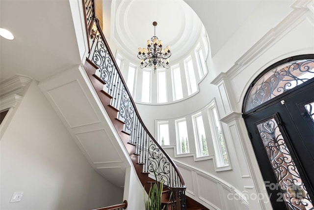 325 Ivy Arbor Cir, Rock Hill, SC 29732 - foyer with a high ceiling, a chandelier, and stairway