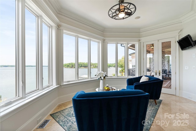 325 Ivy Arbor Cir, Rock Hill, SC 29732 - sunroom with french doors, a water view, and plenty of natural light