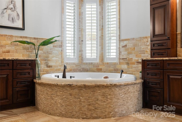325 Ivy Arbor Cir, Rock Hill, SC 29732 - full bathroom with tile walls, a garden tub, tile patterned floors, and wainscoting