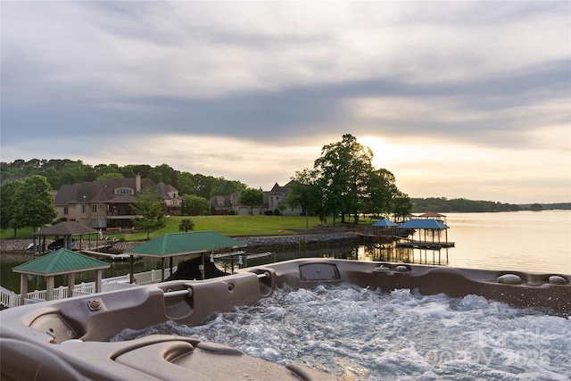 325 Ivy Arbor Cir, Rock Hill, SC 29732 - dock area featuring a gazebo, a water view, and a hot tub