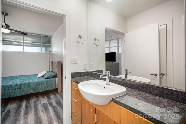333 W Trade St Unit 1802, Charlotte, NC 28202 - bathroom with wood finished floors, vanity, and ensuite bath