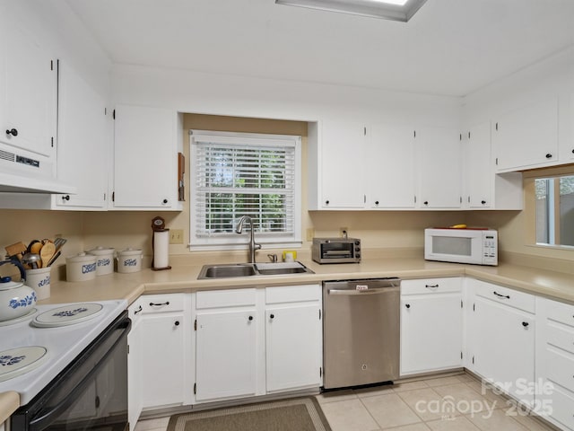 2248 Lawton Bluff Rd, Charlotte, NC 28226 - kitchen featuring dishwasher, white microwave, electric stove, and white cabinets