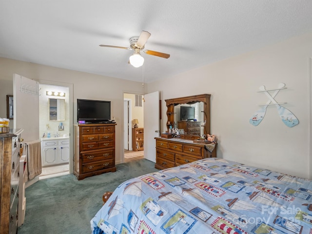 2248 Lawton Bluff Rd, Charlotte, NC 28226 - bedroom featuring dark colored carpet, ensuite bath, and a ceiling fan