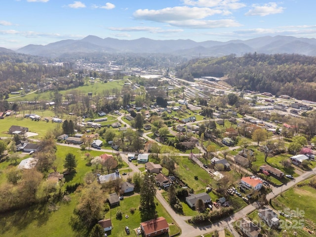 aerial view with a mountain view and a residential view