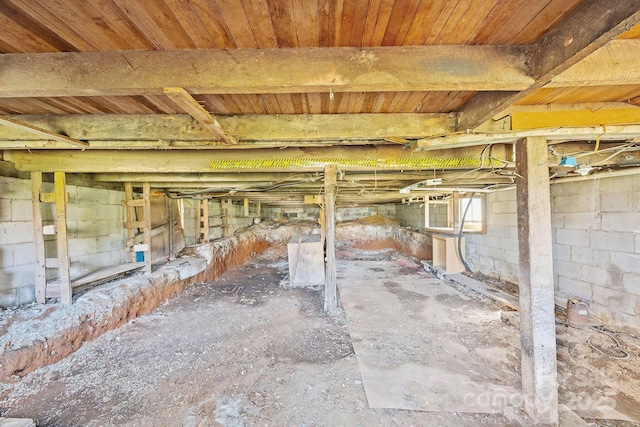 unfinished below grade area with concrete block wall